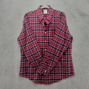 Brooks Brothers‎ Shirt Mens Large Red Flannel Tartan Plaid Supima No-Iron Regent